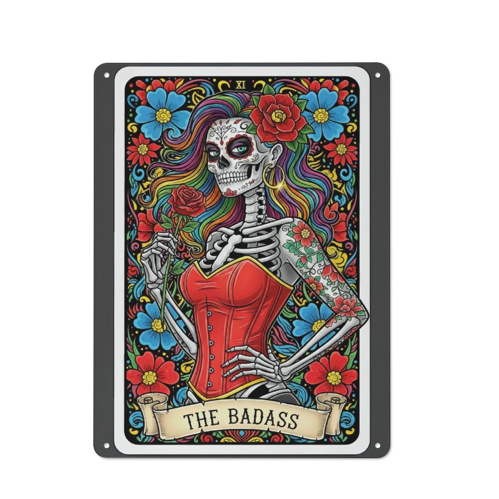 Junmoney The Badass Day Of The Dead Metal Sign 40X30cm With For Workshop Wall, Retro Decor, For Garage, Workshop And Man Cave Decoration