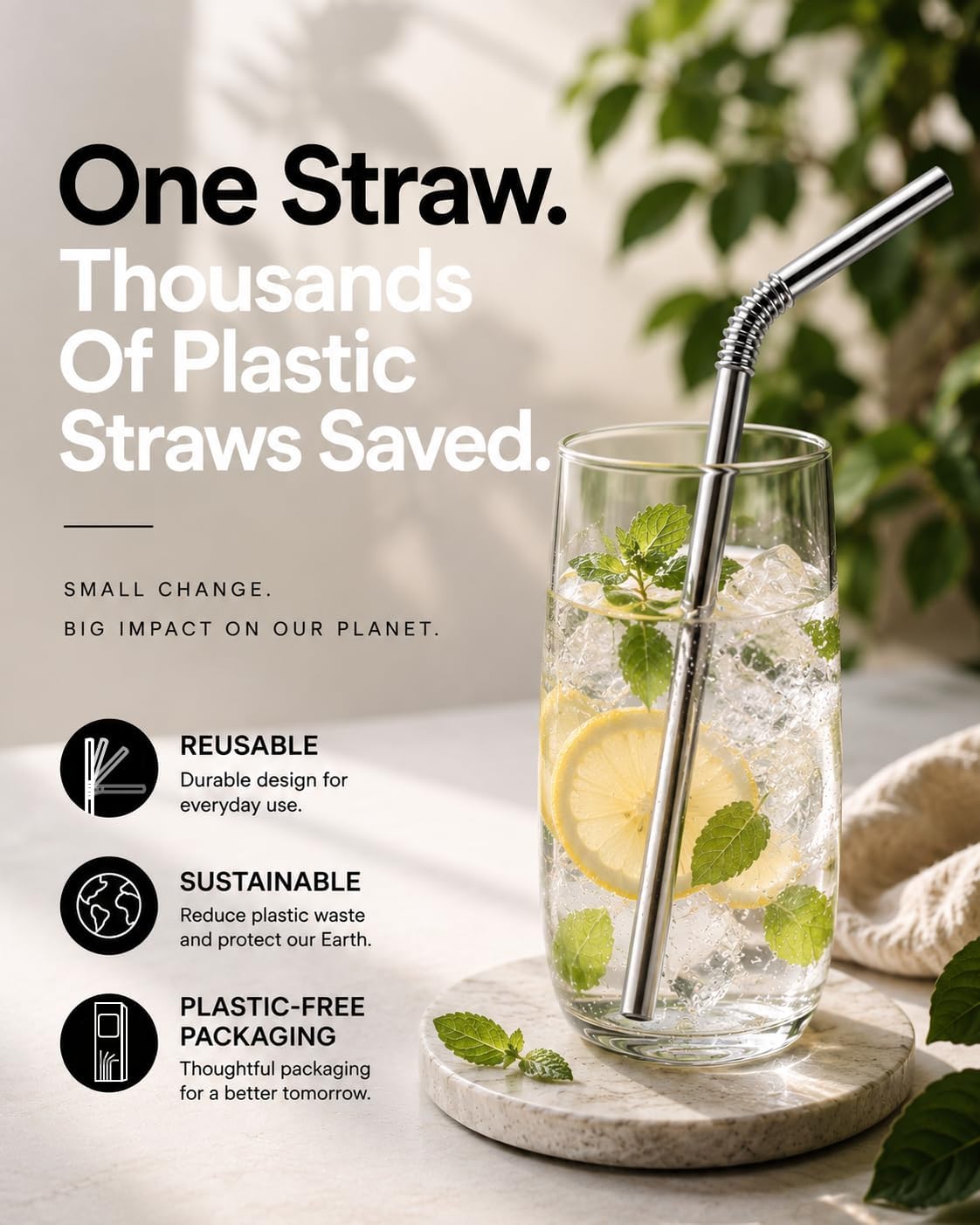 4-Pack Bendable Stainless Steel Straws, 9" Reusable Metal Straws