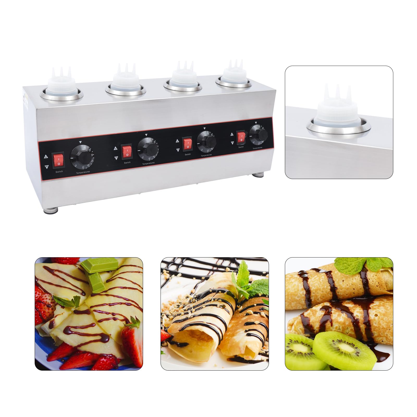 Dispensador de salsas, bomba dosificadora, dispensador de salsas, bomba de salsa comercial, de acero inoxidable, calentador eléctrico de salsa, 640 W, 30-85 °C, para botellas de salsa de