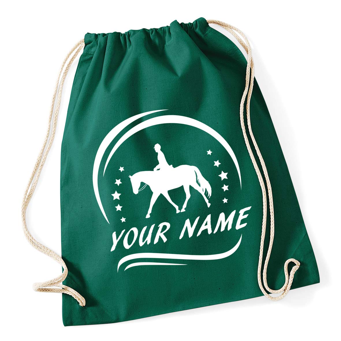 Hippowarehouse PERSONALISED Horse Riding Your Name Here Drawstring Cotton School Gym Kid Bag Sack 37cm x 46cm, 12 litres