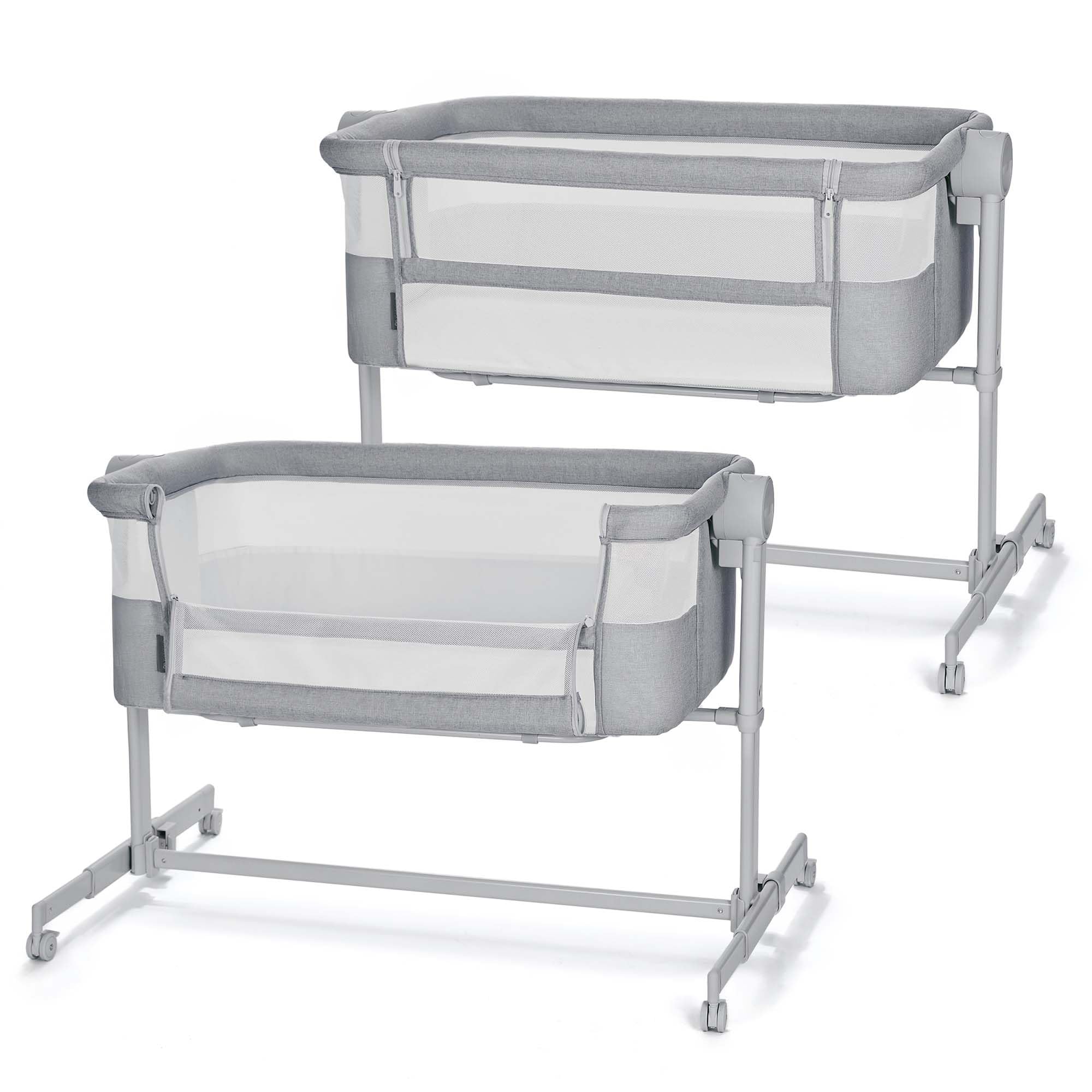 Kinderkraft NESTEE UP 2 Beistellbett 2 in 1, Kinderreisebett mit Matratze Laken, 5-stufige Matratzenhöhenverstellung, 4 Rädern mit Bremse, Weichen Material, Leichte Konstruktion, Ganz Grau