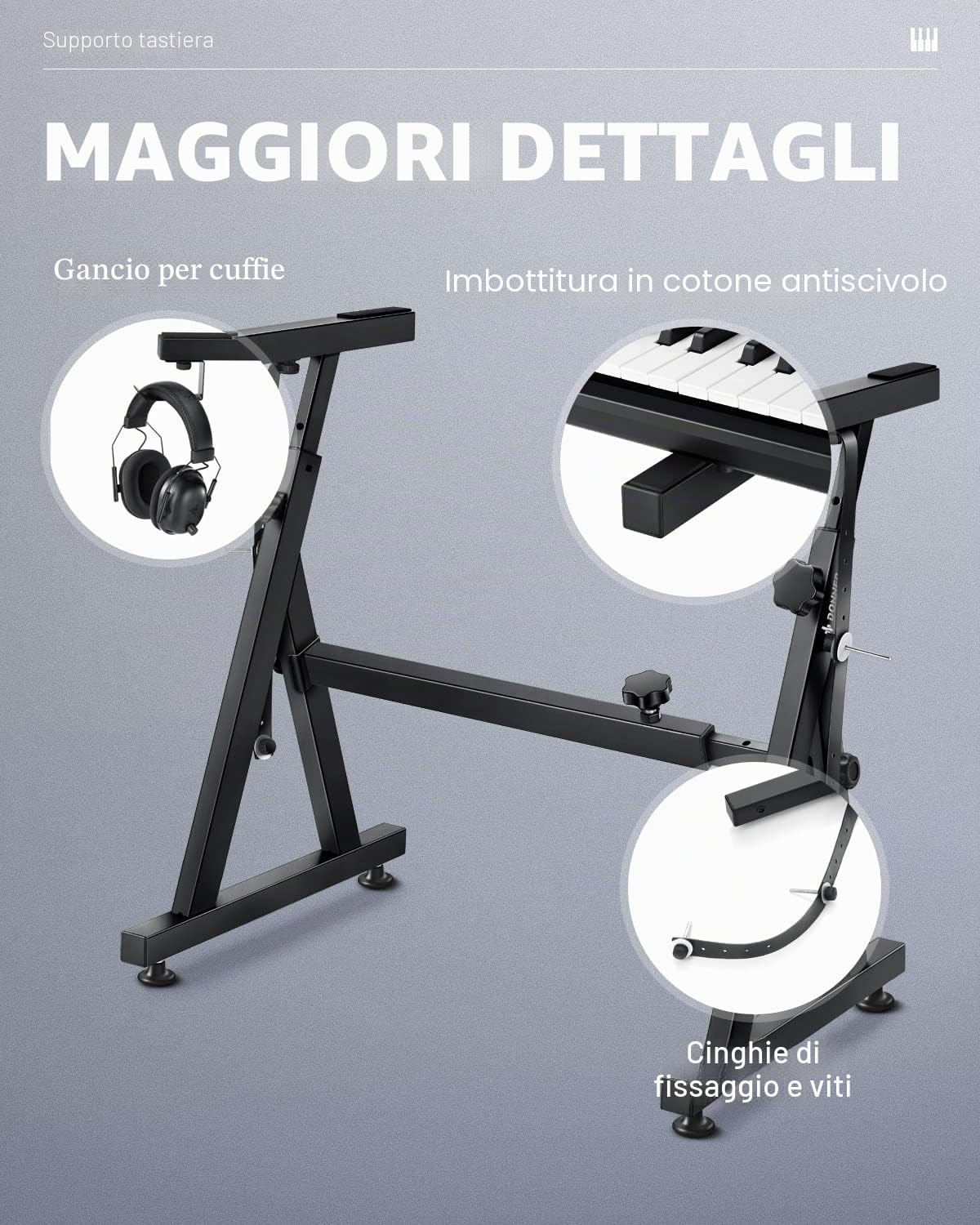 Donner Supporto Tastiera Pianola 61 88 Tasti Stile-Z, Supporto Pianoforte Digitale Regolabile Pieghevole