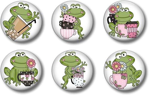 Miniatura 1 de Happy Frogs Drinking Coffee Themed Refrigerator Fridge Magnets - Latte, Tea Cups Magnets - 6 Magnets - 1.5 Inch Magnets Set