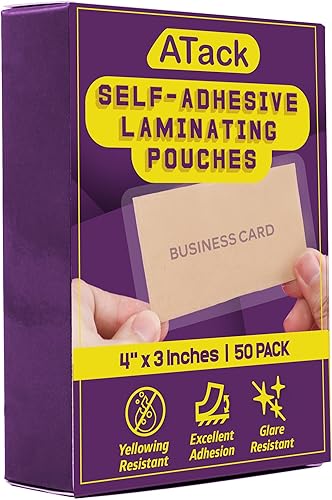 ATack Bolsas autolaminadas paquete de 50 hojas autolaminadas para tarjetas de visita 95 mils hojas laminadas autoadhesivas para tarjetas de visita