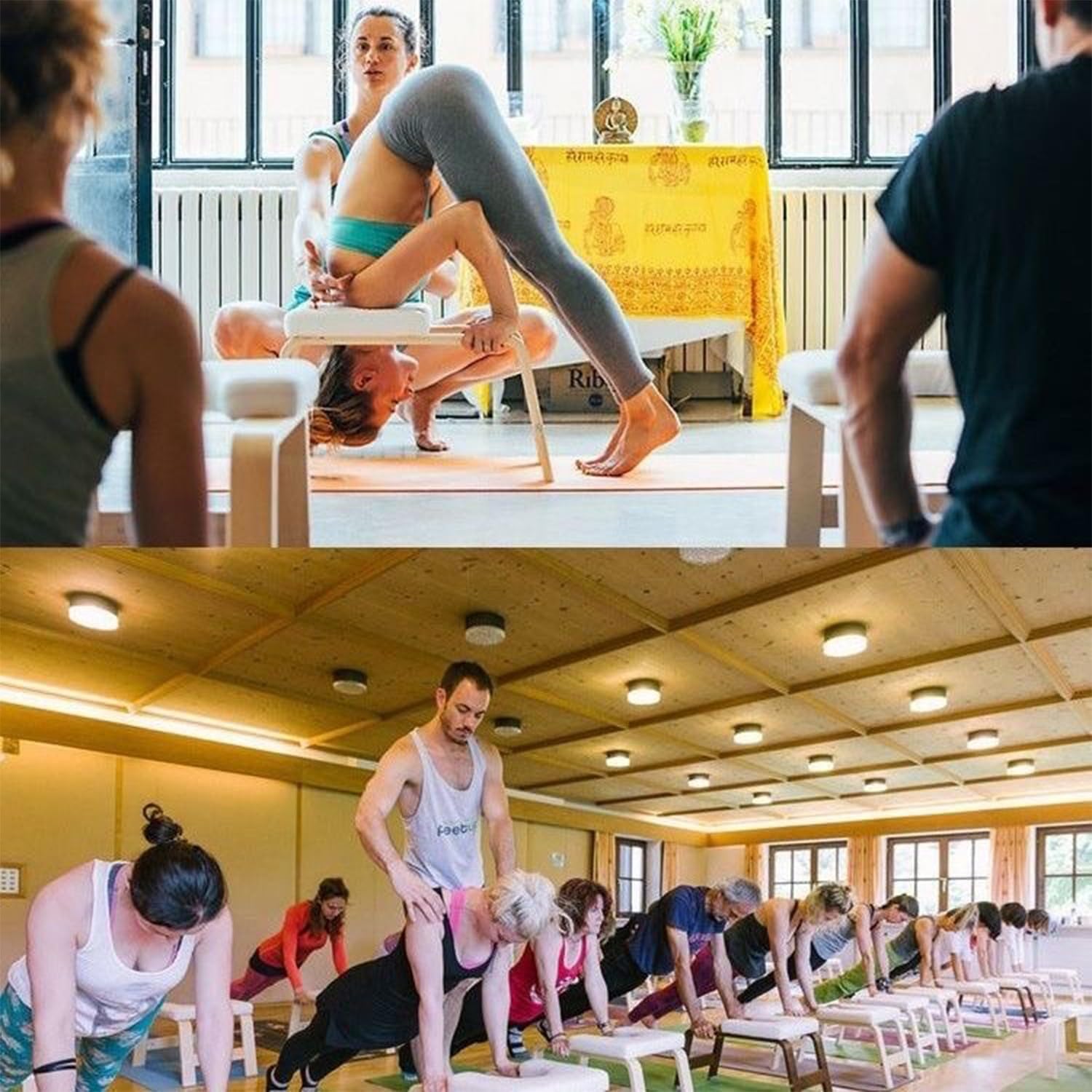 REHOOF Sgabello da Yoga, Panca Yoga per Inversioni con Telaio in Legno E Cuscinetti in Poliuretano per Alleviare La Fatica, Equilibrio, Attrezzatura di Supporto per Lo Yoga Domestica B
