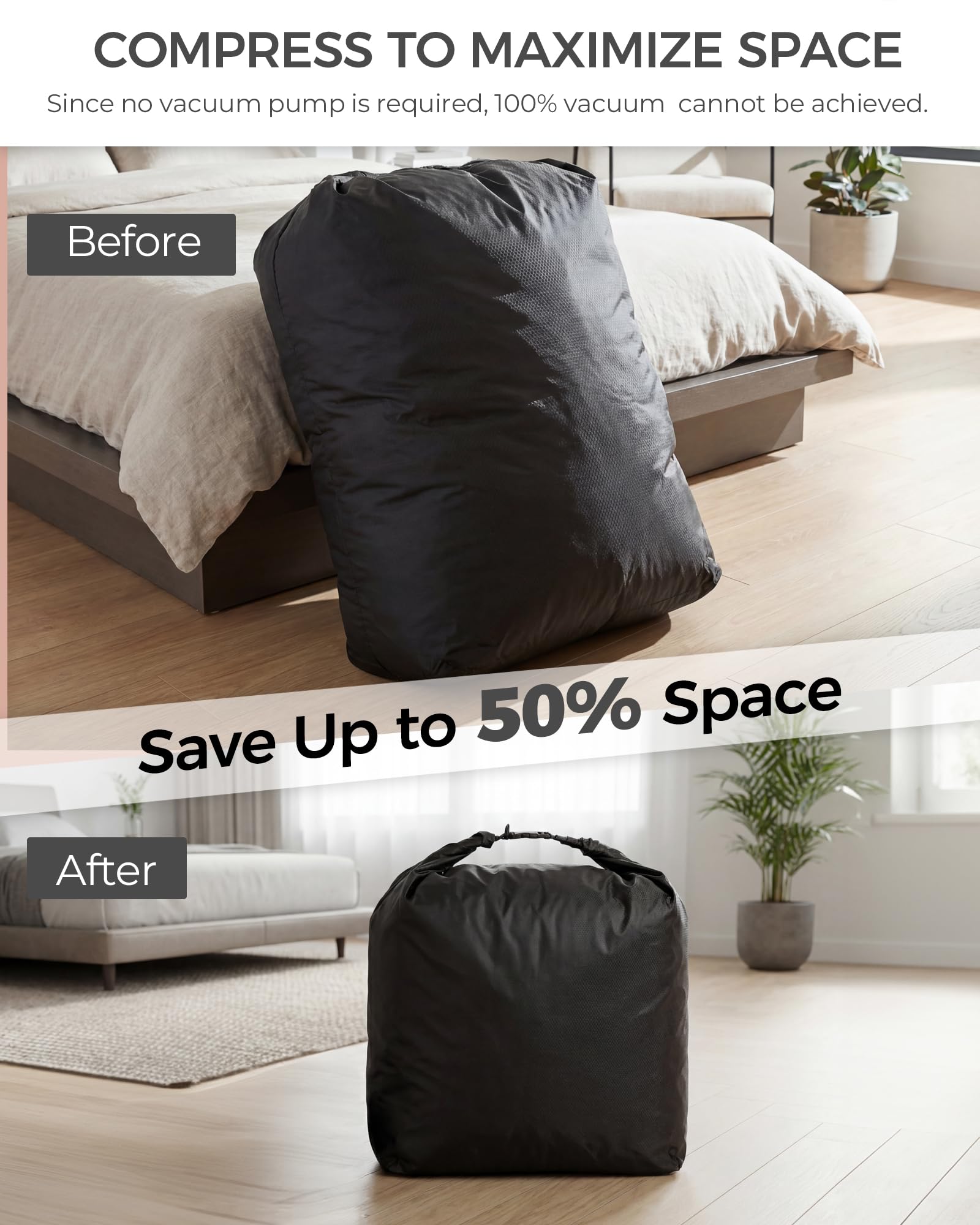 Sacco portabiancheria da viaggio, senza pompa, a compressione sottovuoto, extra large, riutilizzabile, impermeabile e lavabile, ideale per valigie, accessori essenziali per viaggi su strada