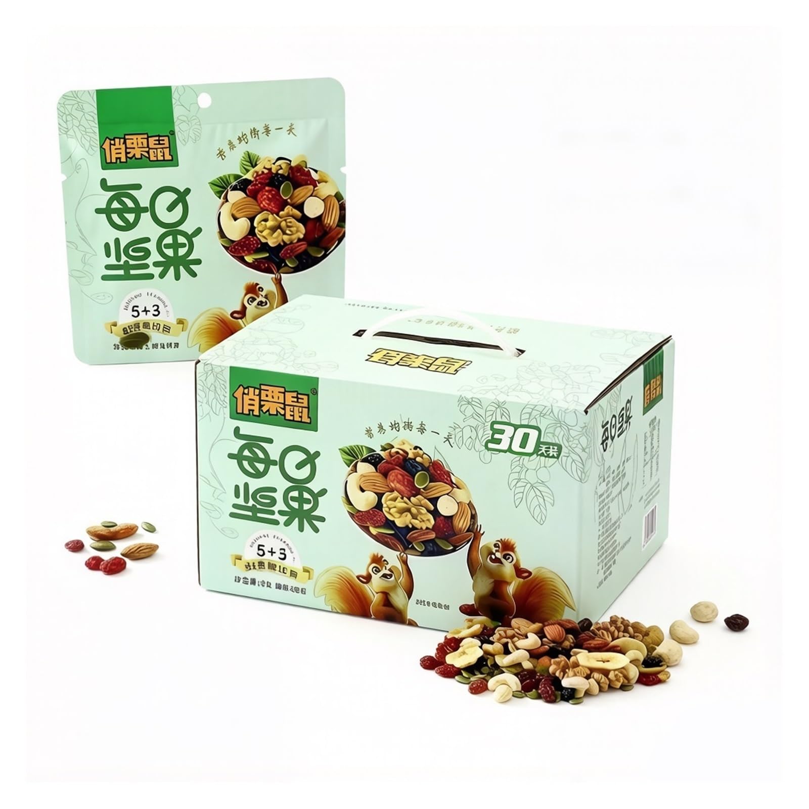 Tägliche Nüsse 600 g (30 Packungen) – 5 Sorten Nüsse + 3 Sorten Trockenfrüchte, perfekt ausbalanciert, einzeln verpackt