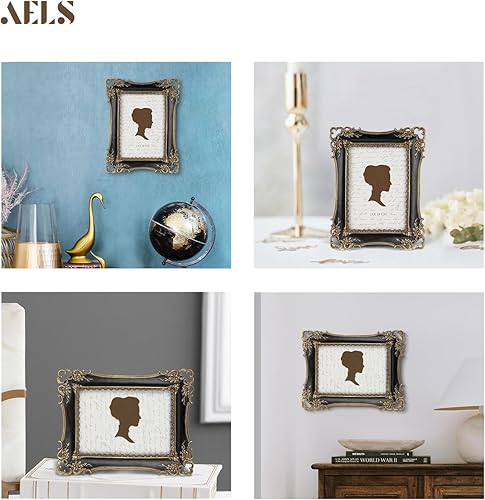 Miniatura 4 de AELS Marco de fotos vintage de 5 x 7 pulgadas, elegantes marcos de fotos antiguos con parte frontal de cristal, pantalla de fotos, colgar en la