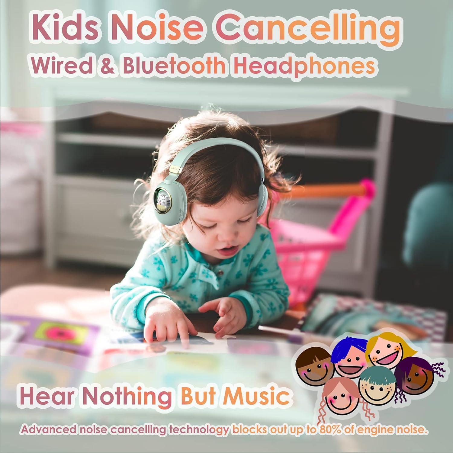 Girls Green Gaming Headset with Microphone - Wired & Wireless Noise Cancelling Over Ear Headphones for Kids & School - Bluetooth Earbuds