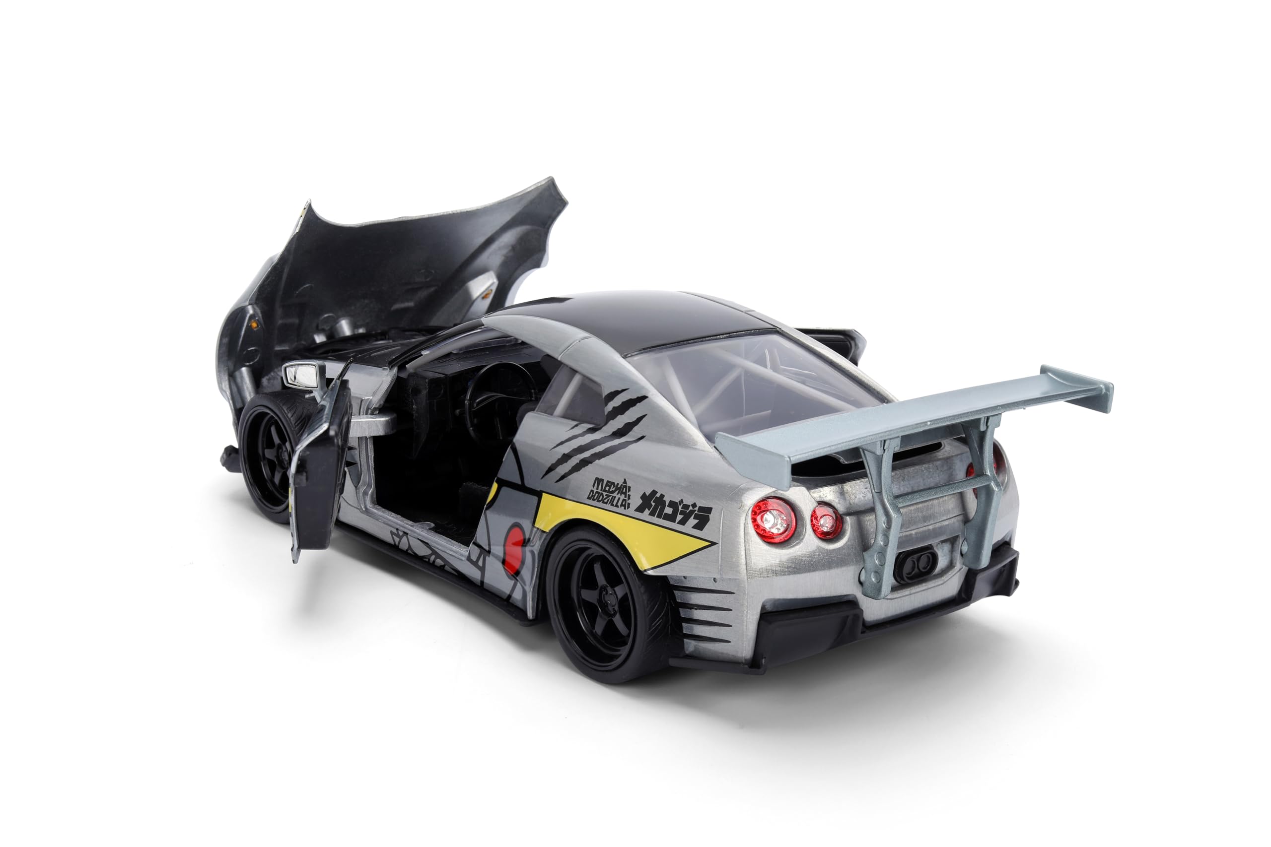 Jada Mechagodzilla z 2009 Nissan GT-R R35 Ben Sopra - 1:24 Anime Hollywood Rides - odlewane samochody i figurki - otwierane drzwi, kaptur i bagażnik - kolekcja - wiek 8+ - wielokolorowy