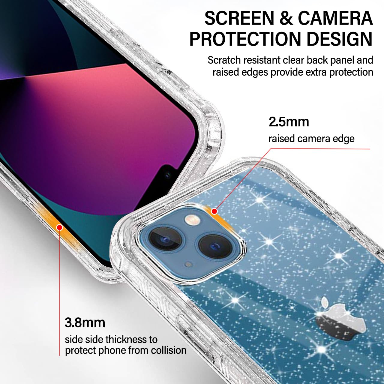 Handyhülle Mit Kette Für IPhone 14/13 - Glitzernd, Mit 3D-Blumen, TPU, Stoßfest