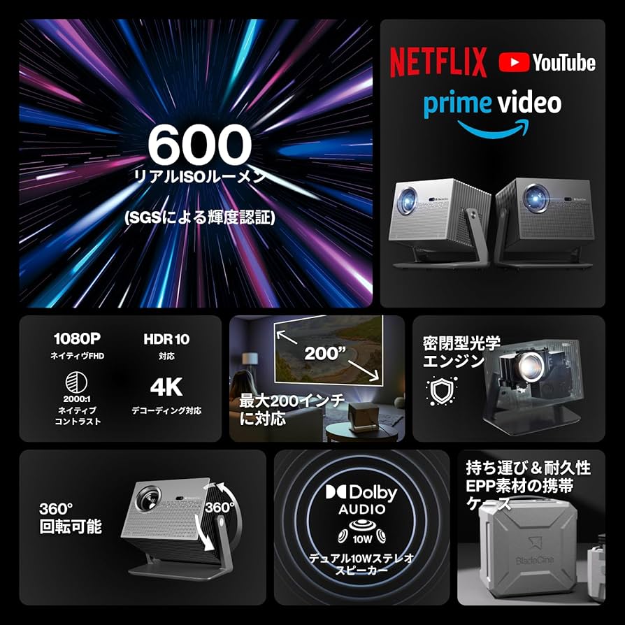 早い者勝ち！　新品未開封　Bladecine Cube 600 プロジェクター Amazon.co.jp: Bladecine Cube 600 プロジェクター 600ISO ルーメン