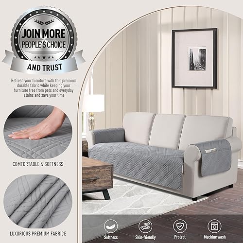 Miniatura 2 de TAOCOCO Fundas de sofá impermeables para mascotas y perros con respaldo antideslizante, fundas de asiento de sofá con bolsillo lateral para sofá de