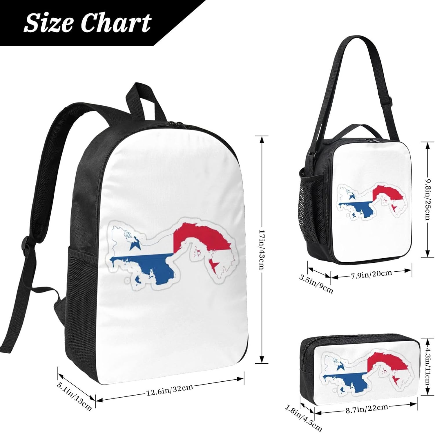 Panama Flag Map print 3 Piece Backpack Bags with Lunch Box Pencil Case Set for Travel Work Camping Unisex