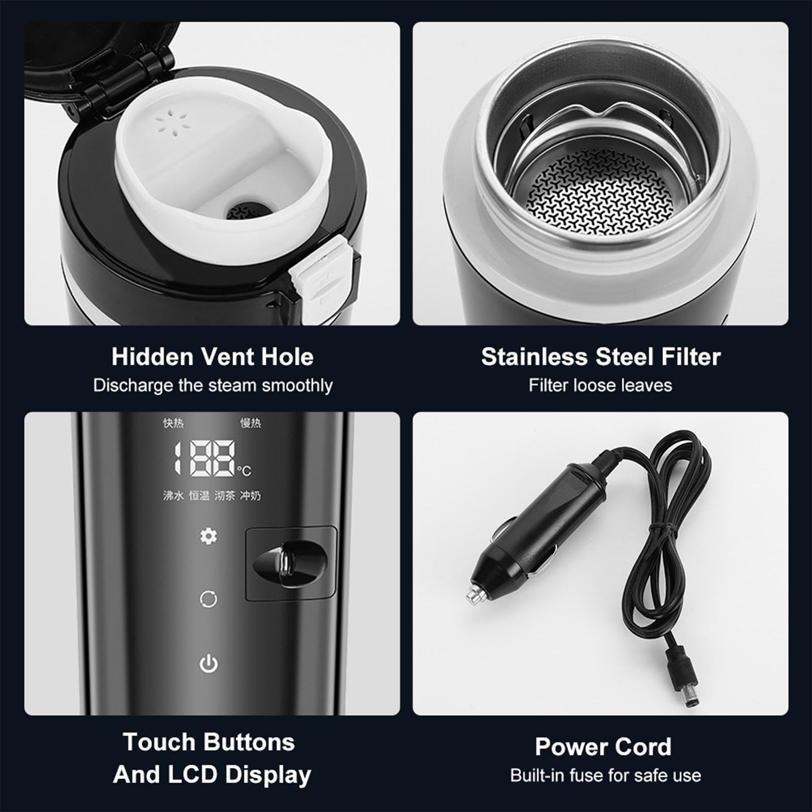 Hervidor eléctrico para coche, taza de calefacción de coche portátil