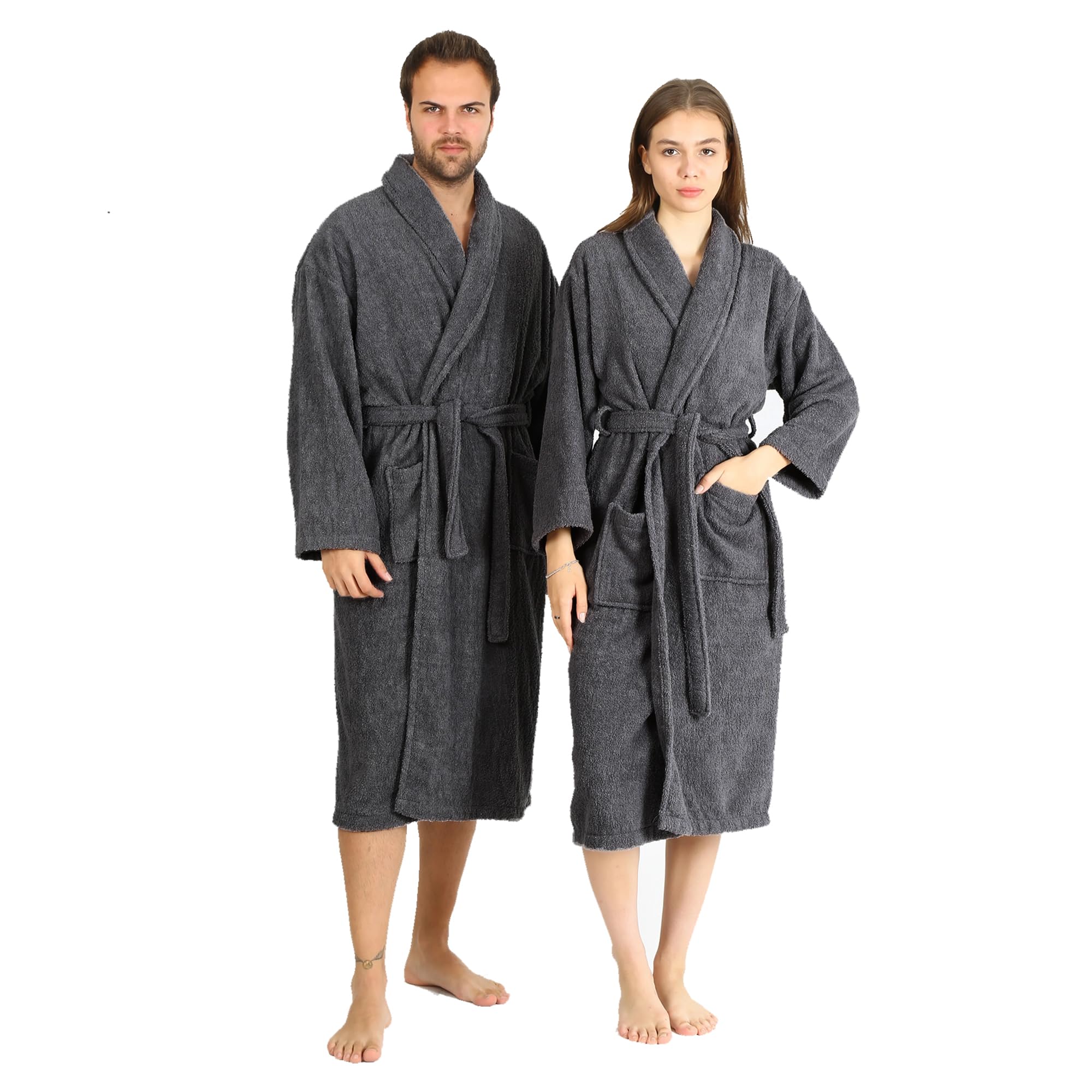 Hft Unisex Grey Luxury 100% Egyptian Cotton Terry Toweling Shawl Collar Bathrobe Nightwear Dressing Gown (, Small/Medium)