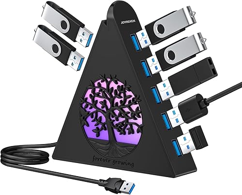 Vista 50 de 7 puertos USB 3.0, Hub USB Howling Wolf Pink – Cable de 2 pies de largo, expansor de concentrador USB vertical compatible con PC, laptop, unidad Rosa