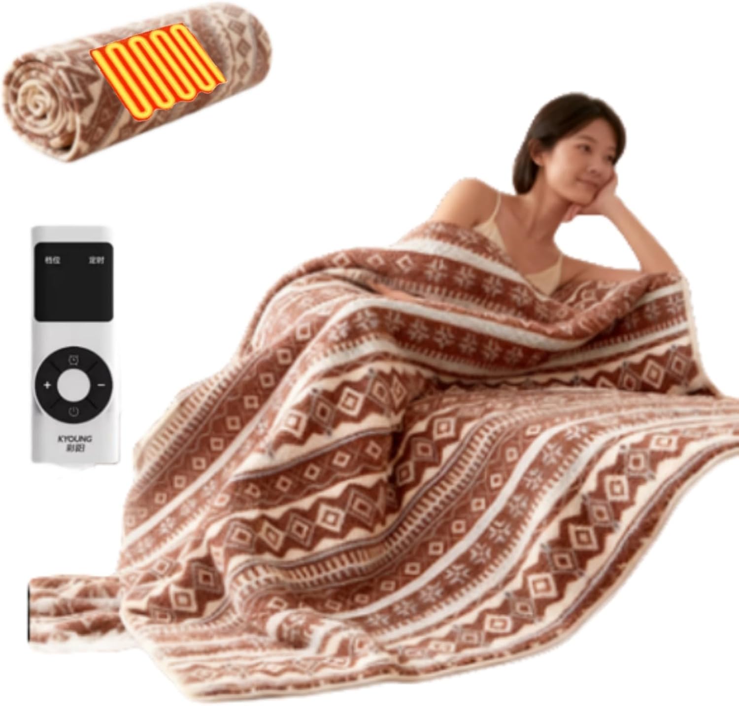 220V Plug-in Electric Heated Blanket, Cloud Fleece Throw, 9 Heat Levels & Timer, Machine Washable, for Home, Car, Office (31.5 * 59.1in)