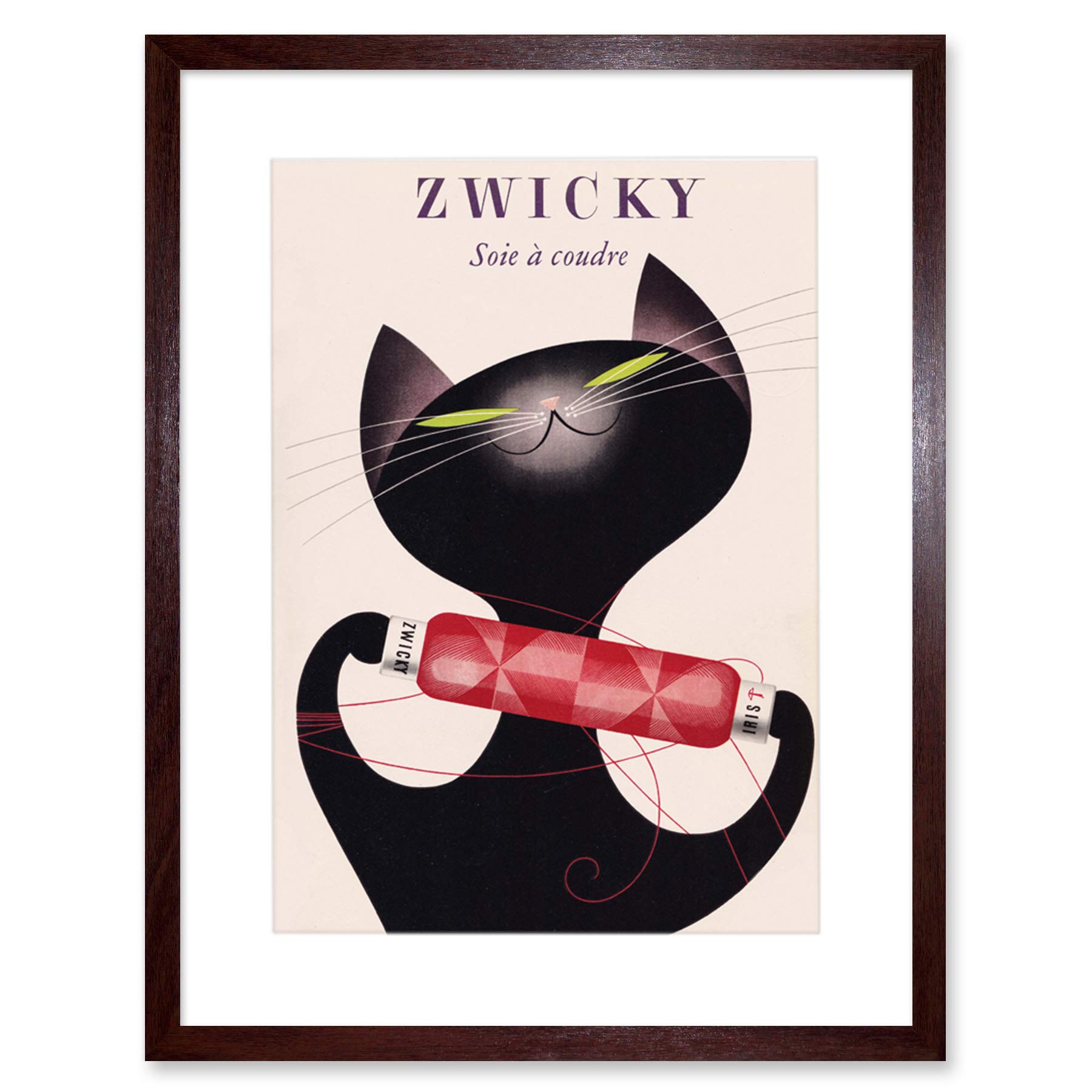 Wee Blue Coo Zwicky Cotton Switzerland Black Cat Artwork Framed Wall Art Print 12X16 Inch