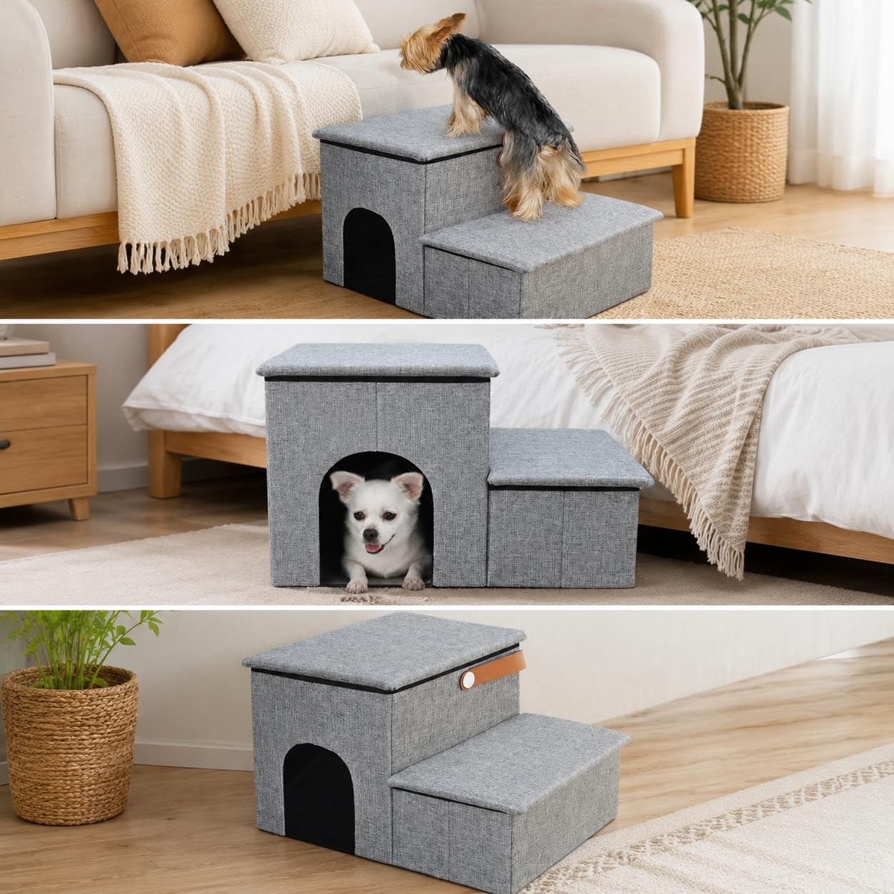 Escalera para Perros Pequeños, Rampa para Gatos con Almacenamiento, Escaleras Plegables para vía Sofá