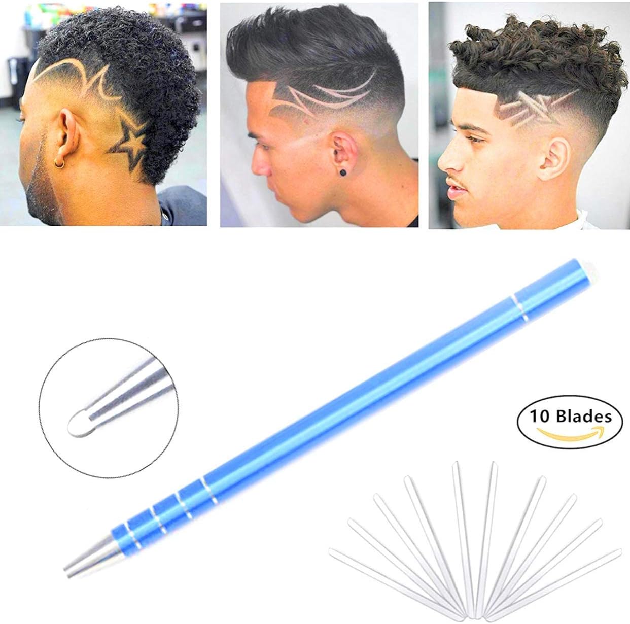 Deluxx Hair Styling Pen Kit – Professional Hair Engraving Razor Pen With 10 Sharp Stainless Steel Blades & Tweezer – Premium Beard & Eyebrow Tattoo Pen For Shaving & Cool Hair Designs