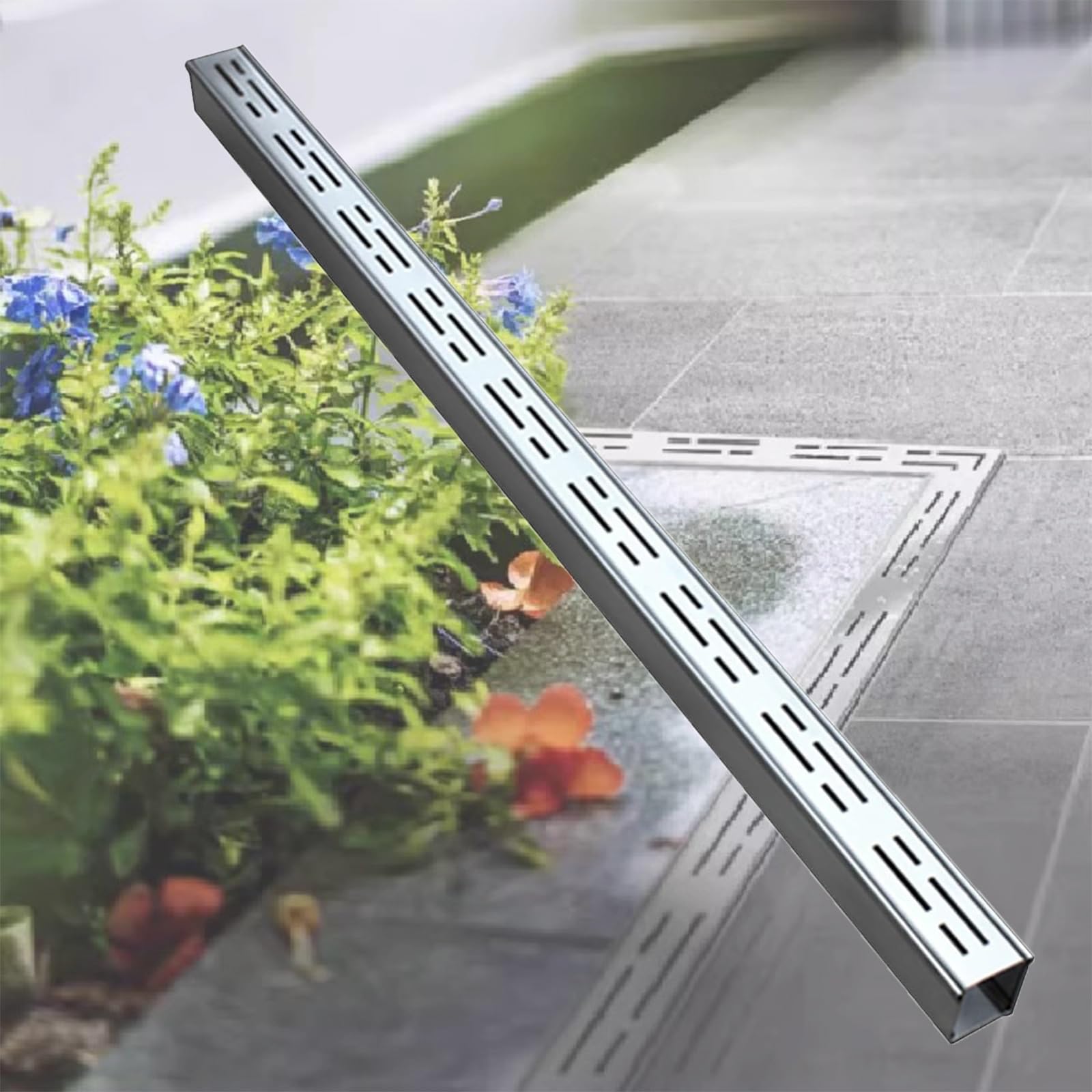 Genérico Sistema de Drenaje de Canal de Acero Inoxidable 304 de Alta Resistencia: desviador de Agua de Zanja Duradero para entradas de vehículos, Patios, Jardines, Granjas y terrazas (10x4cm/4x1.6in)