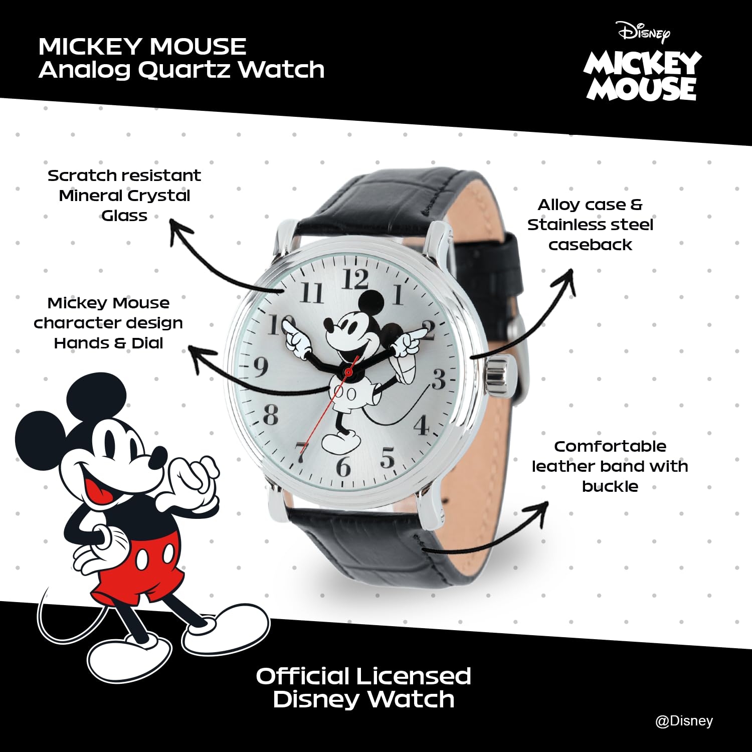 Disney Mickey Mouse Adult Vintage Articulating Hands Analog Quartz Watch