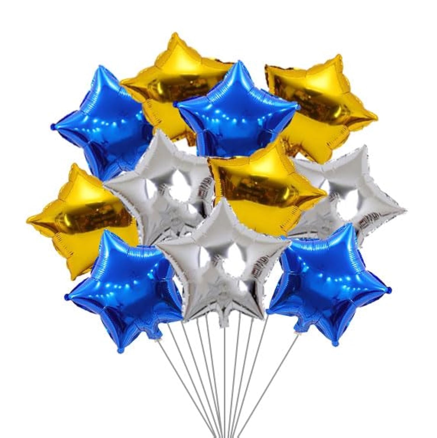 Siticoto Matte Blue Gold Silver Foil Star Balloons, 15 PCS 18 Inches Stars Foil Balloons Party Mylar Balloon for Wedding Birthday Party Decoration
