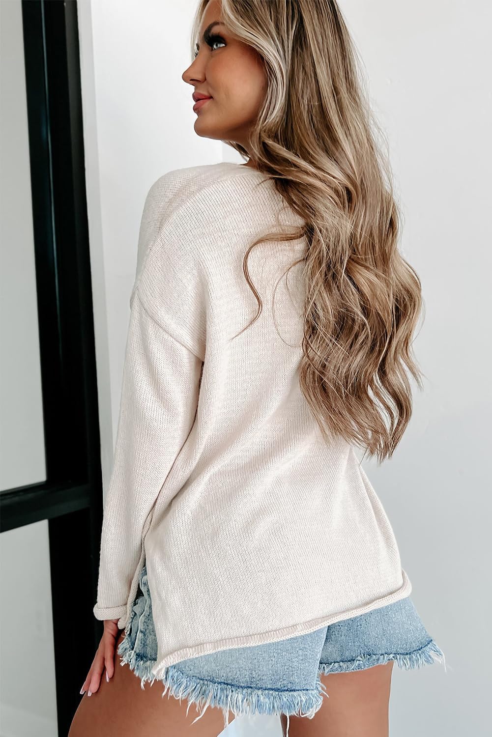 Womens Fashion 2026 Champagne Please Graphic Long Sleeve Pullover Sweater Loose Crewneck Knitted Sweatshirt Tops - Image 2