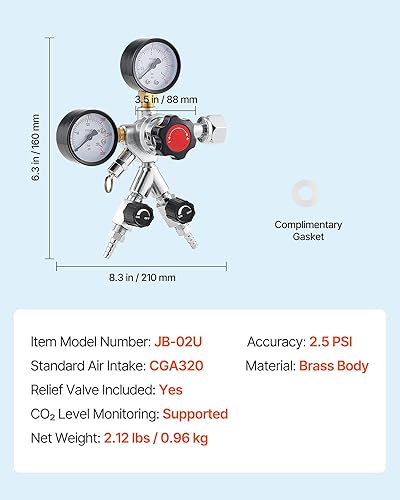 Miniatura 16 de VEVOR Medidor regulador de CO2 con sistema de gas de calibre de CO2 resistente, regulador de cerveza de barril con válvula de retención, regulador