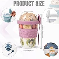 Vista 8 de Paquete de 4 Tazas de Parfait de Yogur para Desayuno Para Llevar, Recipientes de Plástico Reutilizables con Tapas y Cucharas, Tarros Perfectos