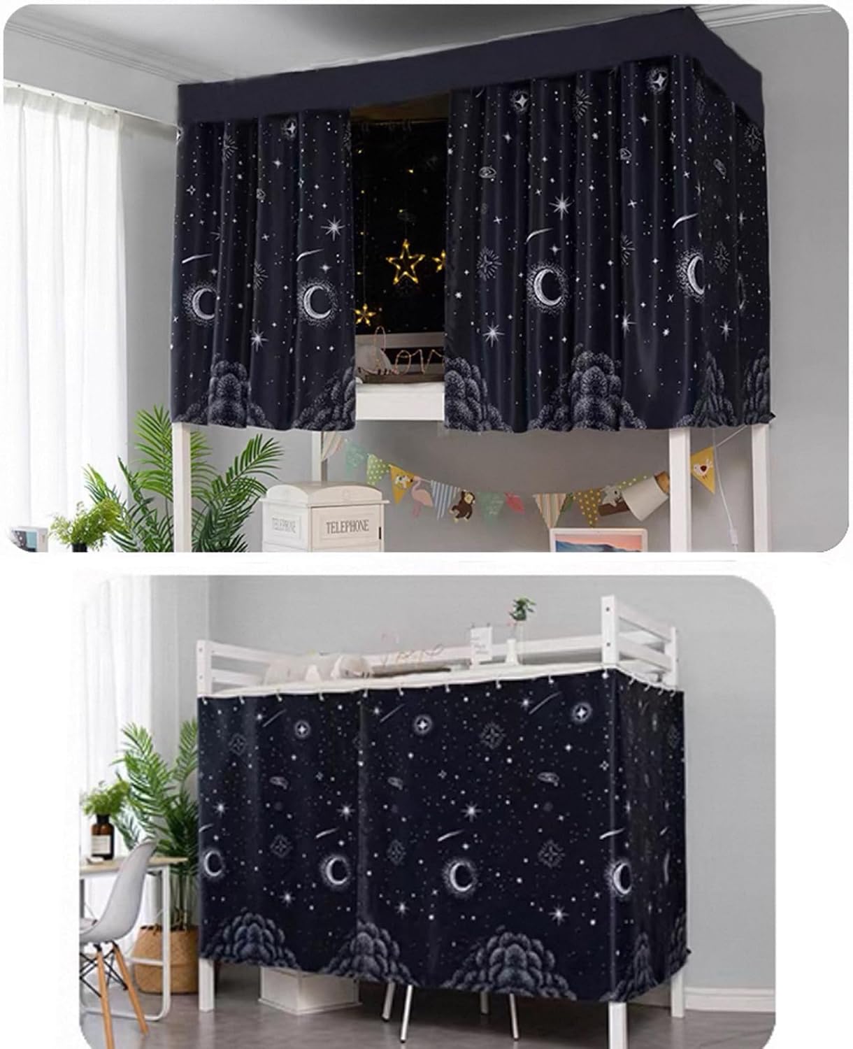 Navhao 2 Panels,Bottom Bunk Bed Curtains Privacy Curtains Bed Canopy Tent Students Curtain Shading Nets for Single Bed