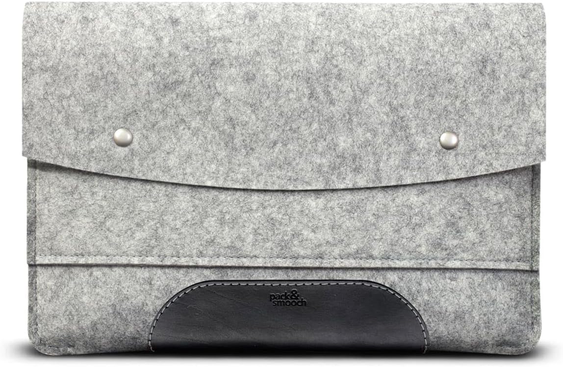 Pack & Smooch Sleeve Designed for MacBook Pro 14" | 100% Wool Felt & Vegetable-Tanned Leather | Handmade in Germany | Gray/Black