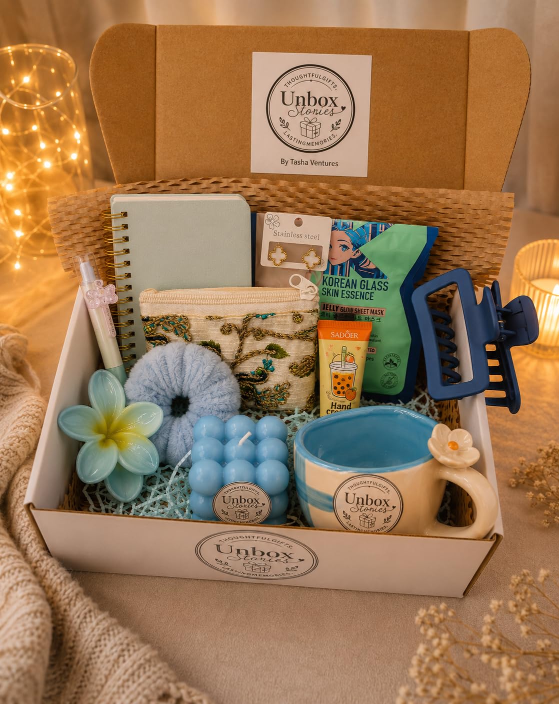 Gift Box | Gift Hamper for Women and Girls | Blue Ceramic Mug with Daisy Flower-image-2