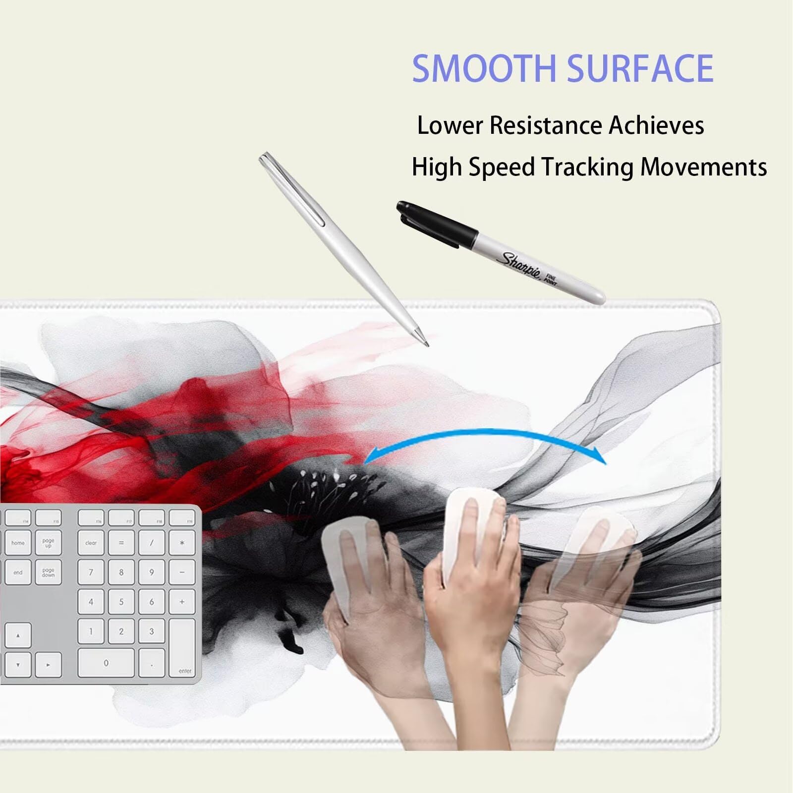 Tapis de Souris Noir Tapis de Souris Gamer XXL 1200x600x3mm ImperméAble Et AntidéRapant Mousepad Bords Cousus Une éTendu SousMains Tapis Souris Rouge pour Gamer, Pc et DéCoration de Bureau D63