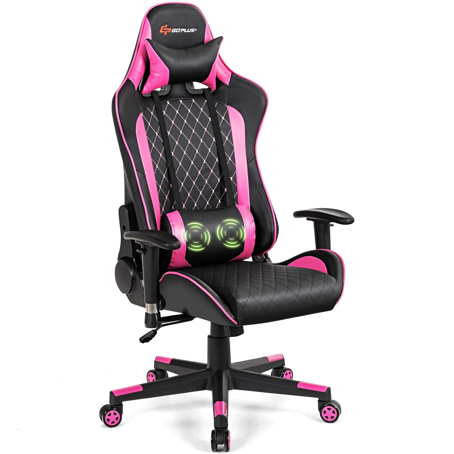 POWERSTONE Pink Gaming Chair Recliner with Adjustable Armrest Massage Lumbar Support Wide Cushion Ergonomic Office Computer Chair