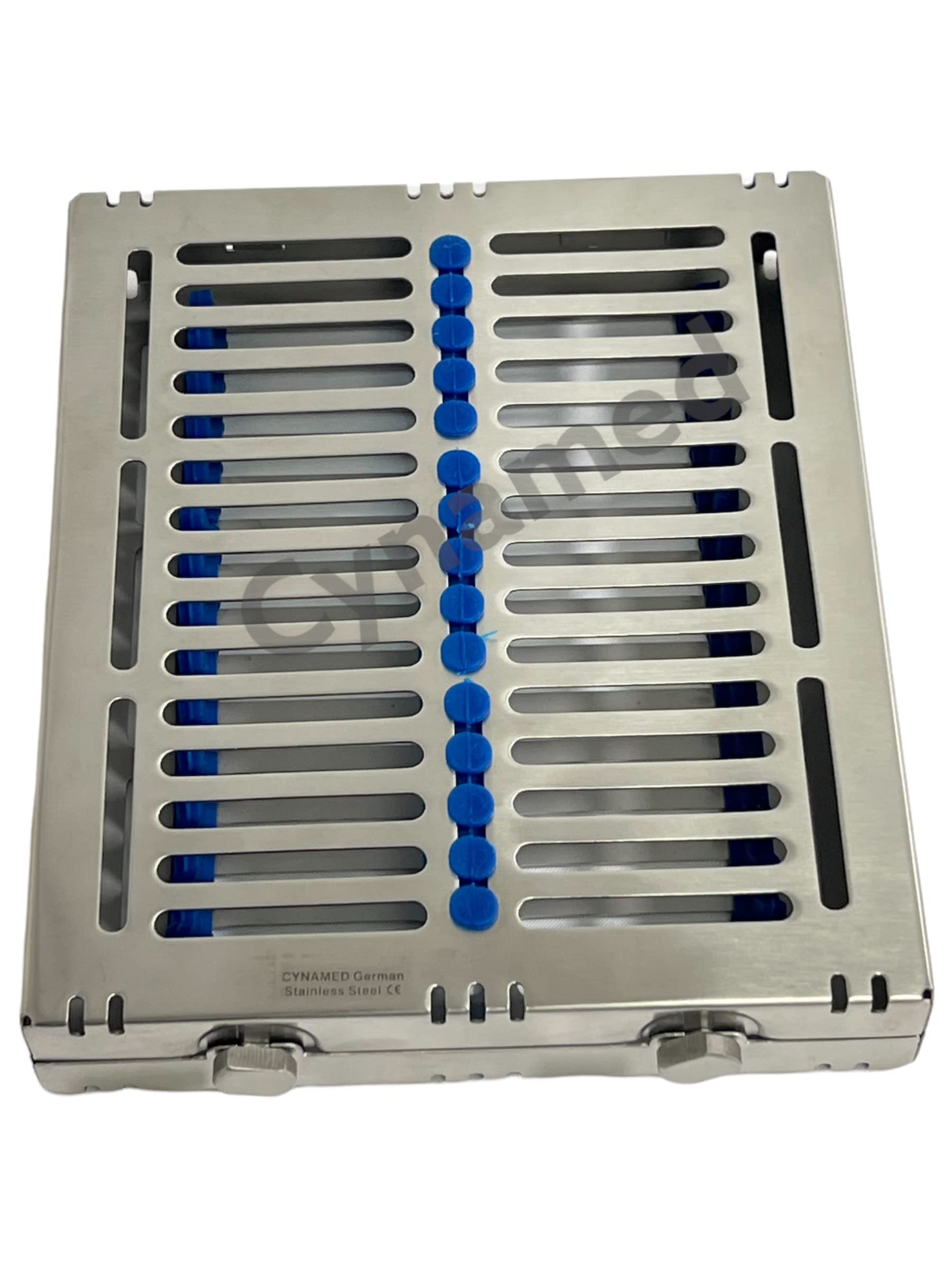 NEW GERMAN DENTAL AUTOCLAVE STERILIZATION CASSETTES RACK BOX for 15 INSTRUMENTS BLUE CYNAMED