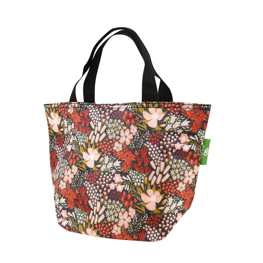 ECO CHIC Lightweight Foldable Insulated Lunch Bag Water Resistant Cooler Bag (Mixed Flowers Red) โ image 1