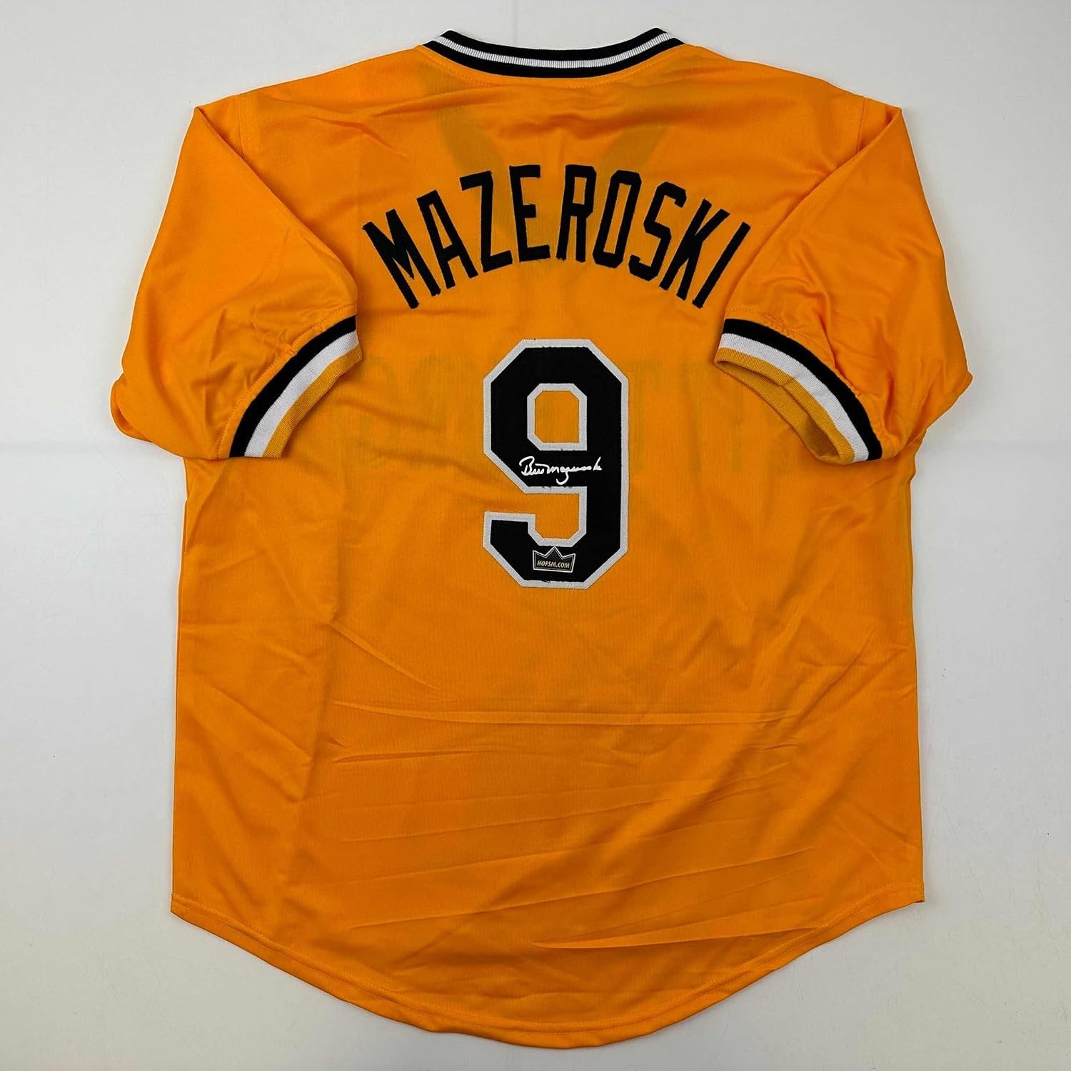 Facsimile Autographed Bill Mazeroski Pittsburgh Yellow Reprint Laser Auto Baseball Jersey Size Men's XL