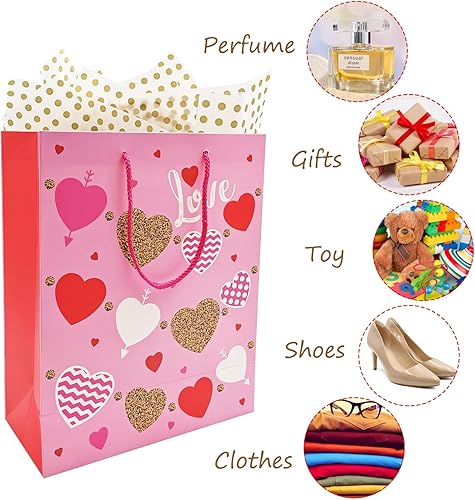 Miniatura 6 de Paquete de 12 bolsas de regalo de varios tamaños, bolsa de regalo de cumpleaños con asas, bolsas de regalo de papel para cumpleaños, compras,