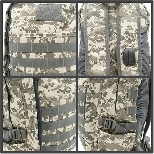Miniatura 5 de Olixi Mochila para laptop 22L táctica militar supervivencia militar con puerto de carga USB para camping senderismo senderismo Gris Camo Gray