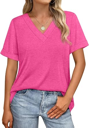 WIHOLL Womens Summer Tops Short Sleeve Basic Casual V Neck T Shirts Trendy Fashion 2026