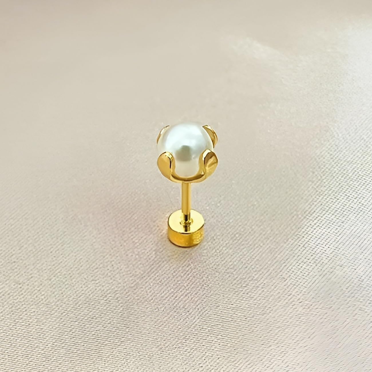 Pearl Stud Earring 1 Pair Gold Flatback Earrings Helix Flat Back Jewelry Hypoallergenic Stainless Steel Screwback Jewellery for Women Ladies Sensitive Ears Aretes De Perlas Para Mujer - Image 6