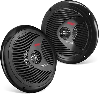 6.5 Inch Dual Marine Speakers - 2 Way Waterproof and Weather Resistant Outdoor Audio Stereo Sound System with 150 Watt Power, Polypropylene Cone and Cloth Surround - 1 Pair - Pyle PLMR60B (Black)