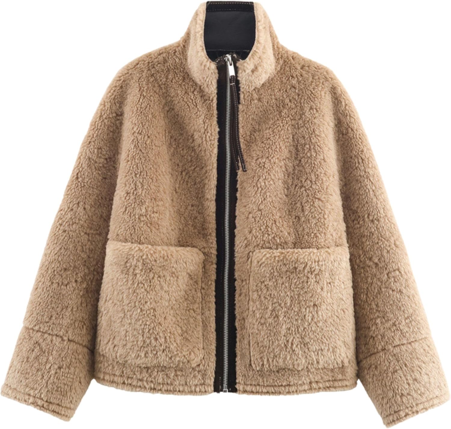 Chevara Women’s Warm Fleece Jacket Casual Long Sleeve Zip Up Fuzzy Jacket Pocketed Coats