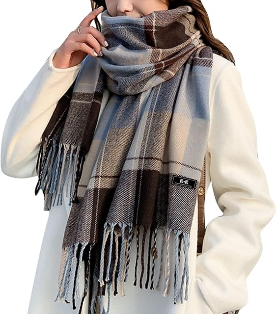 Winter Tartan Scarf - Women Long Plaid Tartan Scarves Warm Wraps Wool British Style For Ladies Spinning Tassel Shawl Long Stole