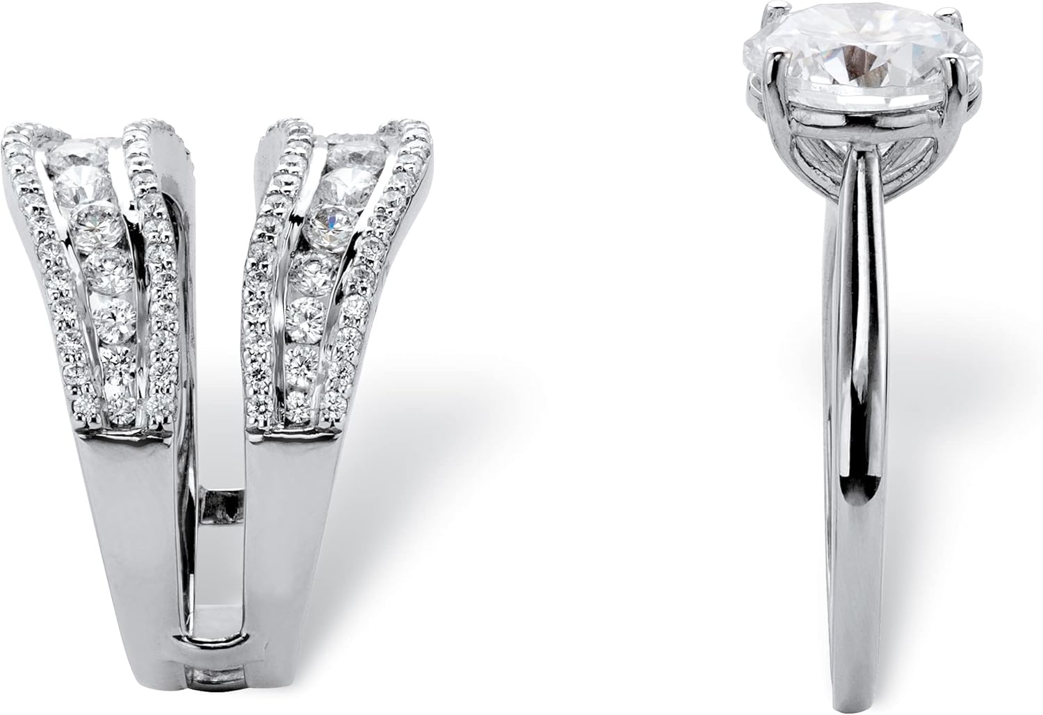 PalmBeach Platinum-plated Sterling Silver Round Cubic Zirconia Jacket Bridal Ring Set Sizes 6-10