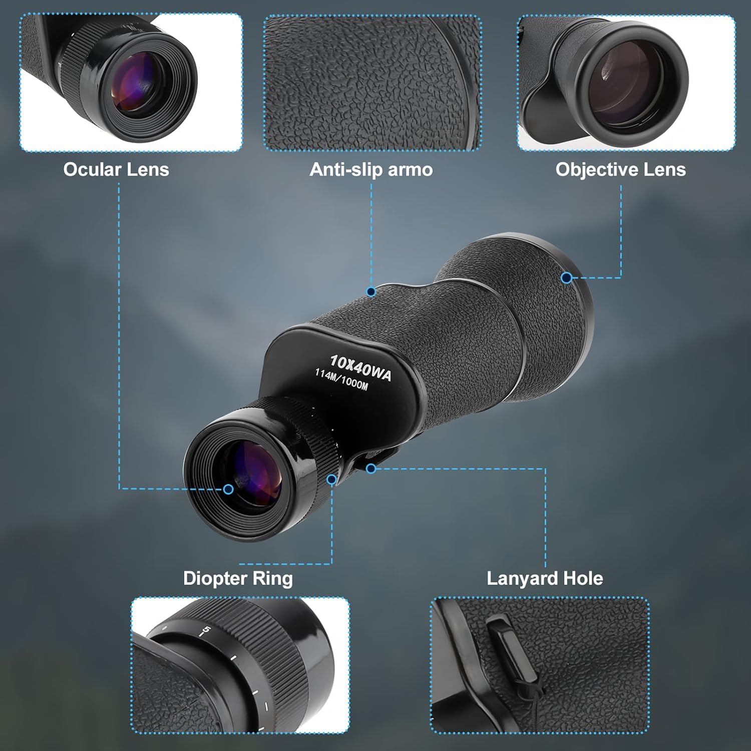 10x40 Monokular BAK4 Prisma Kleines Monokular mit mehrfach beschichteter Linse, wasserdichtes Kompaktteleskop mit Handschlaufe Tragetasche für Erwachsene Vogelbeobachtung Reisen Wandern