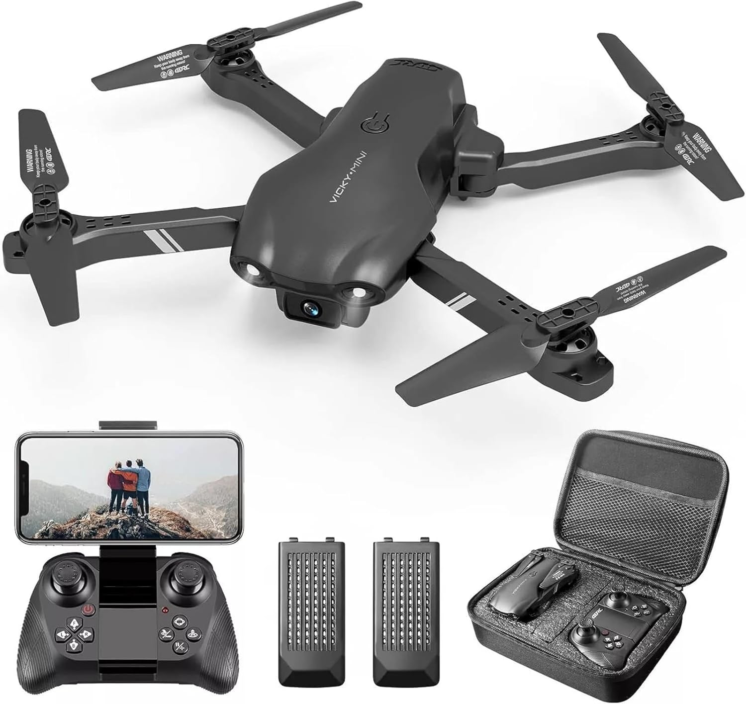 4DV13 Drone with 6K HD Dual Camera for Kids Adults,Remote Control Helicopter Quadcopter for Beginners boy Toys Gift, Waypoint Functions, Gesture Selfie, 3D Flips, 2 Batteries - Black