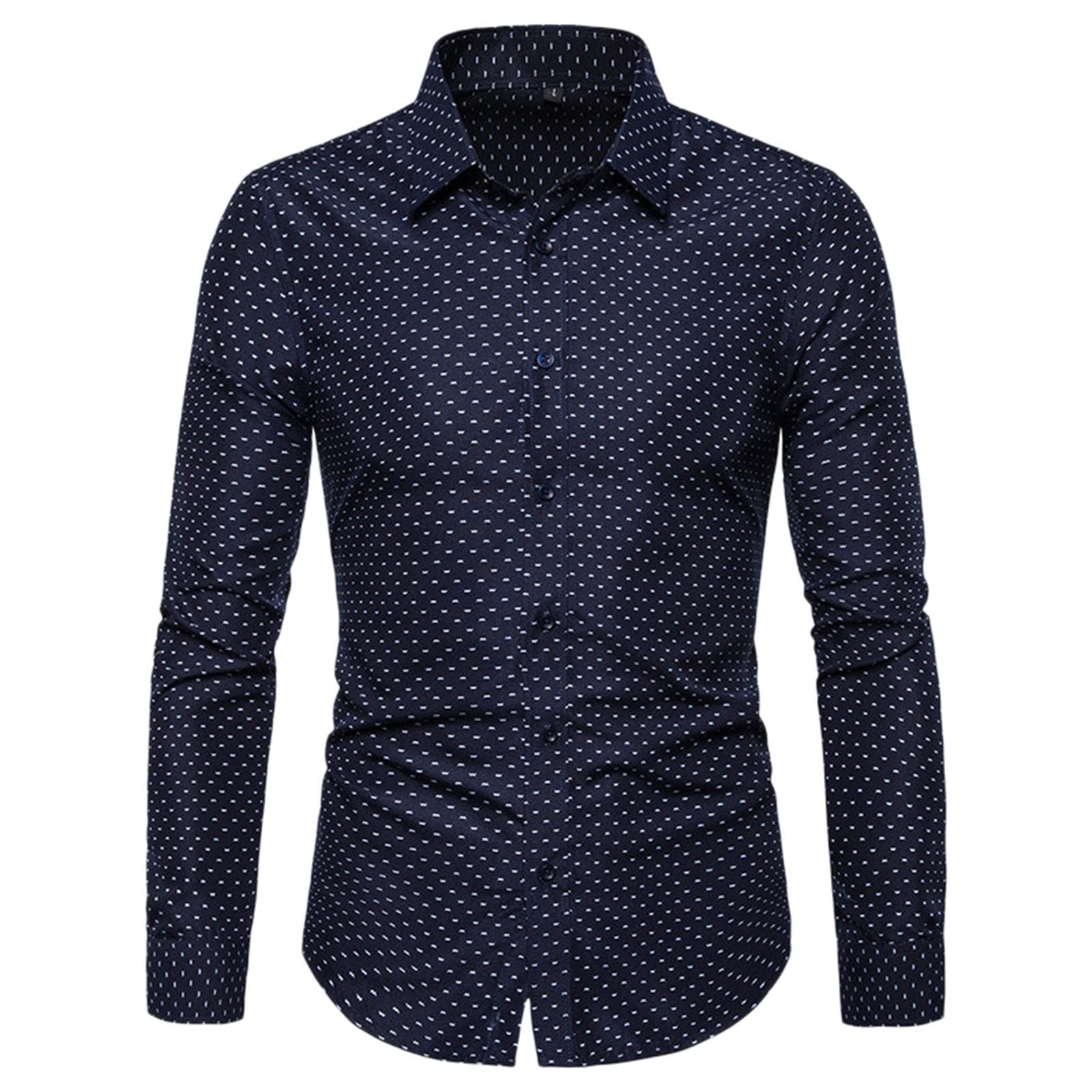 Mens Long Sleeve Shirts Casual Polka Dot Shirt Men Lapel Collar Shirt Slim Fit Shirts Button-Down Tops Regular Fit Business Dress Tops Casual Blouses Wrinkle Free Top